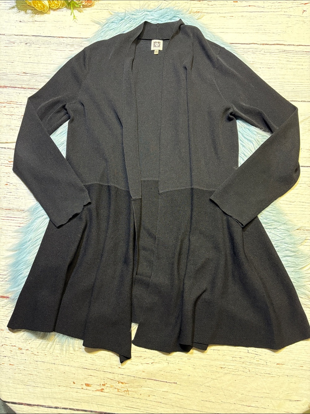 Anne Klein Black Open-Front Long Cardigan